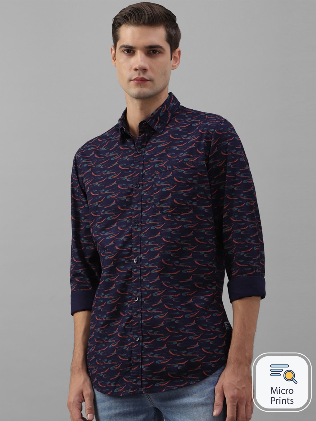 

Allen Solly Abstract Printed Pure Cotton Casual Shirt, Navy blue
