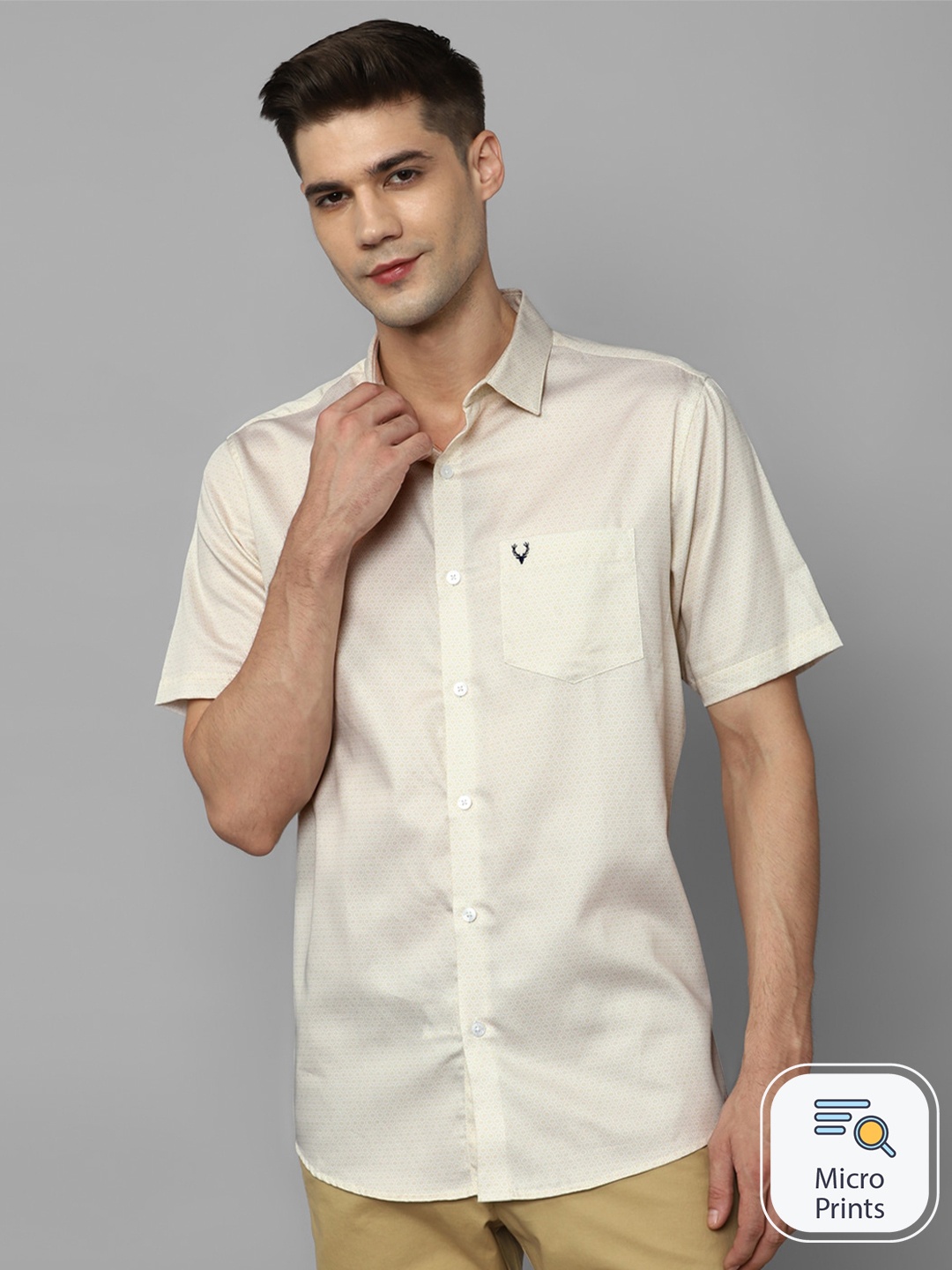 

Allen Solly Slim Fit Micro Disty Printed Casual Pure Cotton Shirt, Beige
