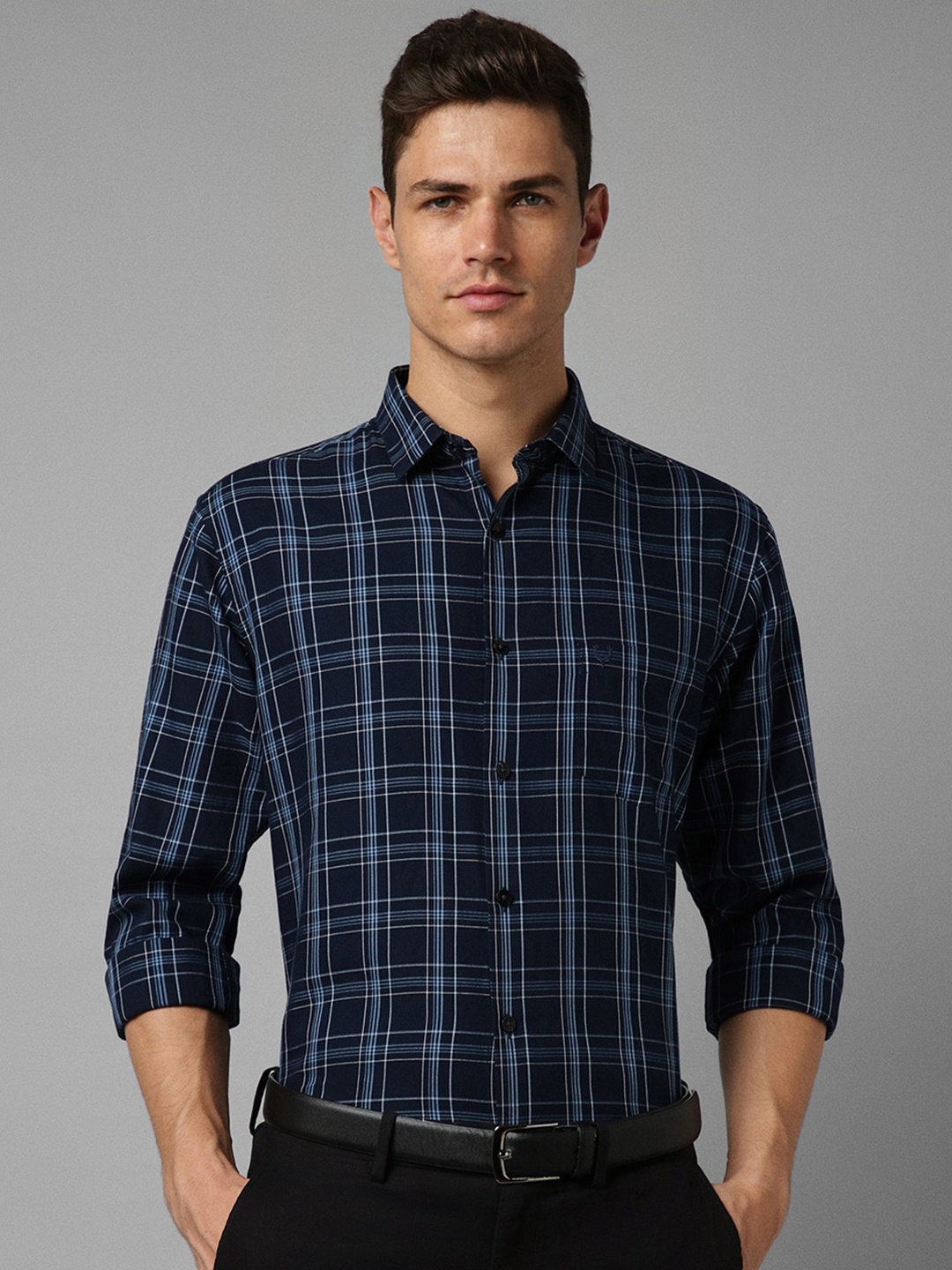 

Allen Solly Tartan Checks Slim Fit Cotton Formal Shirt, Navy blue