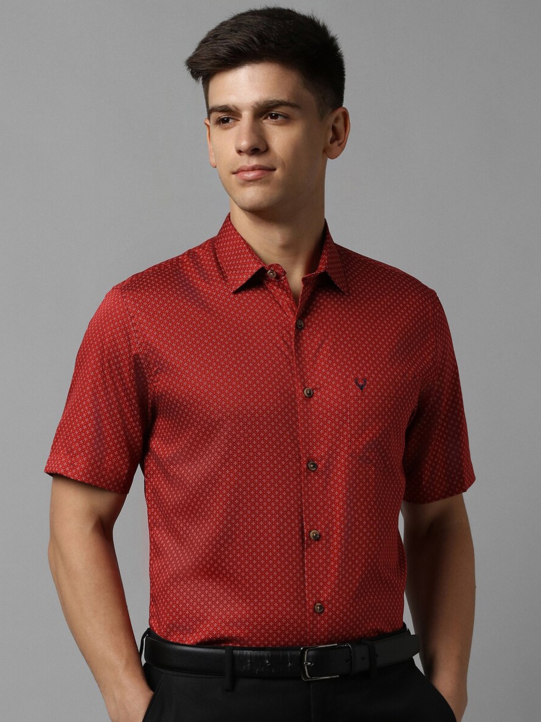 

Allen Solly Slim Fit Micro Ditsy Printed Spread Collar Cotton Formal Shirt, Red