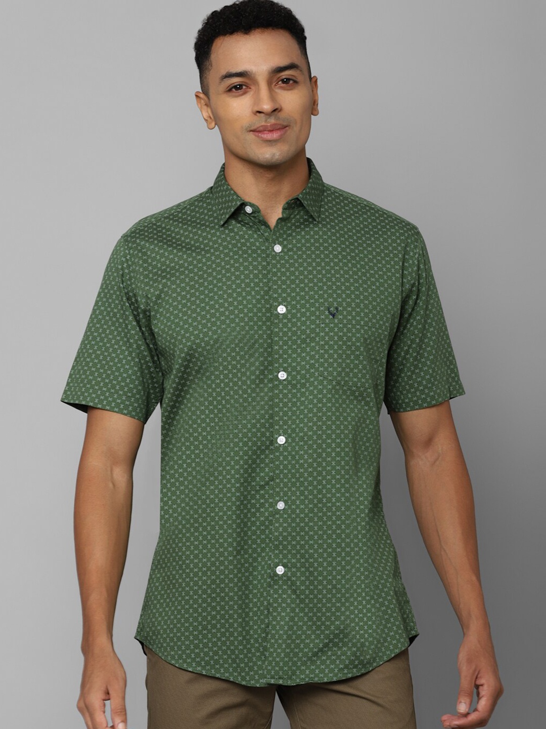 

Allen Solly Spread Collar Slim Fit Micro Printed Casual Shirt, Green