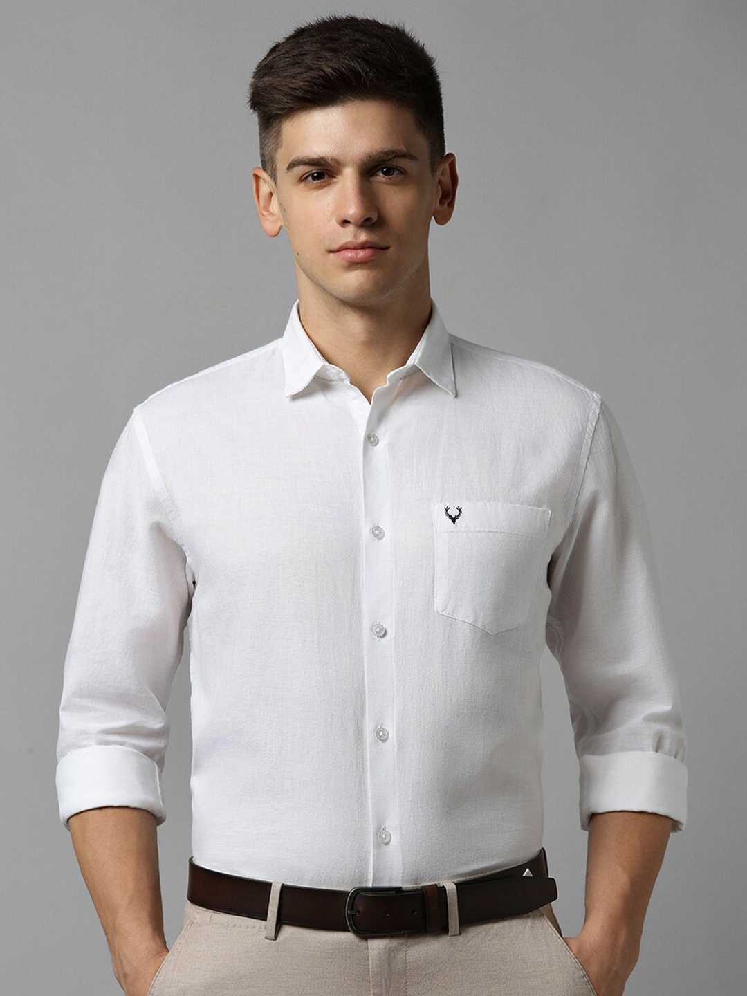 

Allen Solly Slim Fit Opaque Cotton Linen Casual Shirt, White