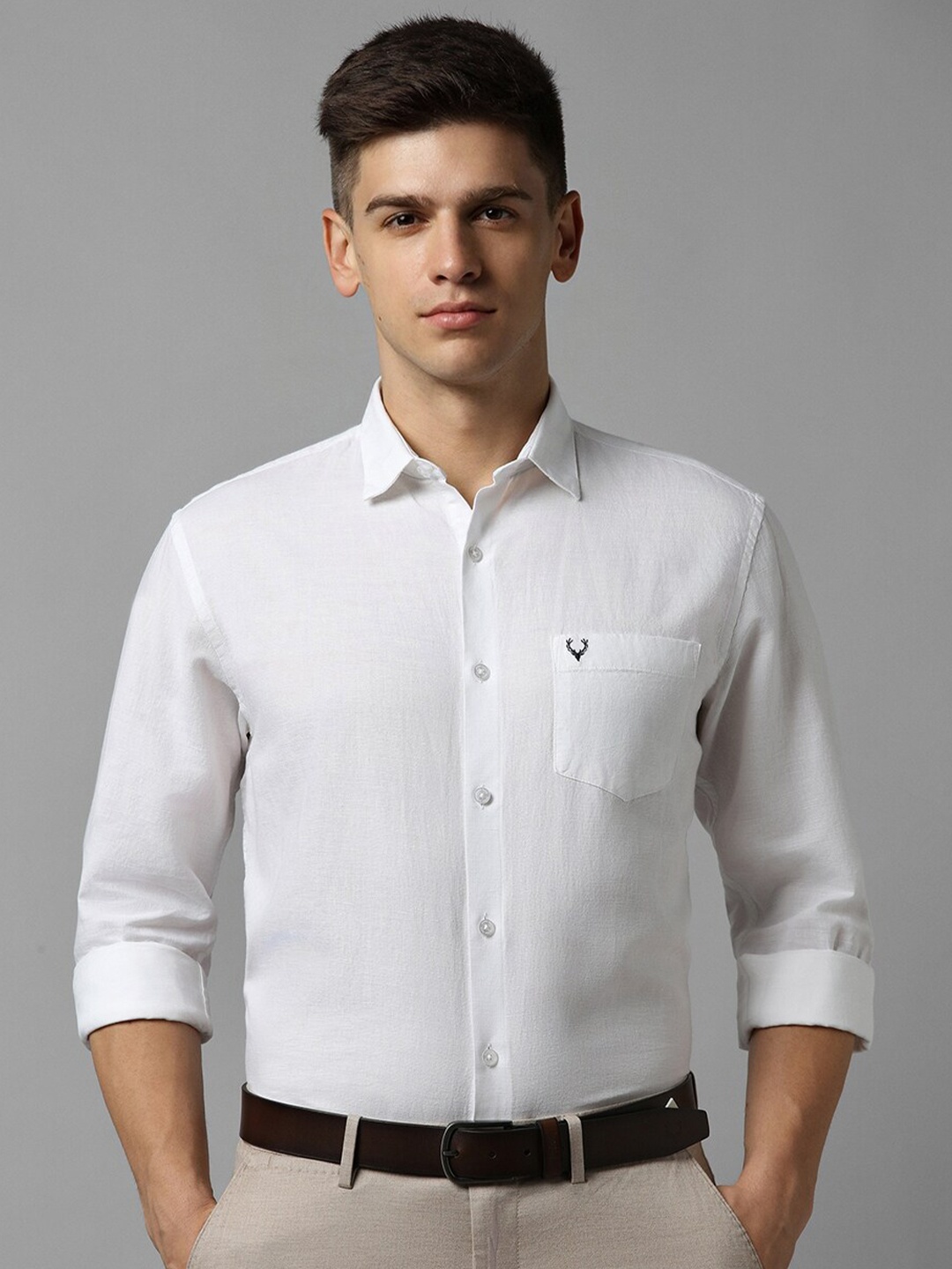 

Allen Solly Spread Collar Cotton Linen Slim Fit Casual Shirt, White