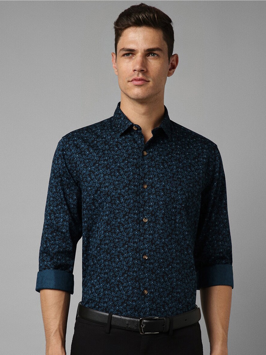 

Allen Solly Floral Printed Slim Fit Cotton Formal Shirt, Navy blue