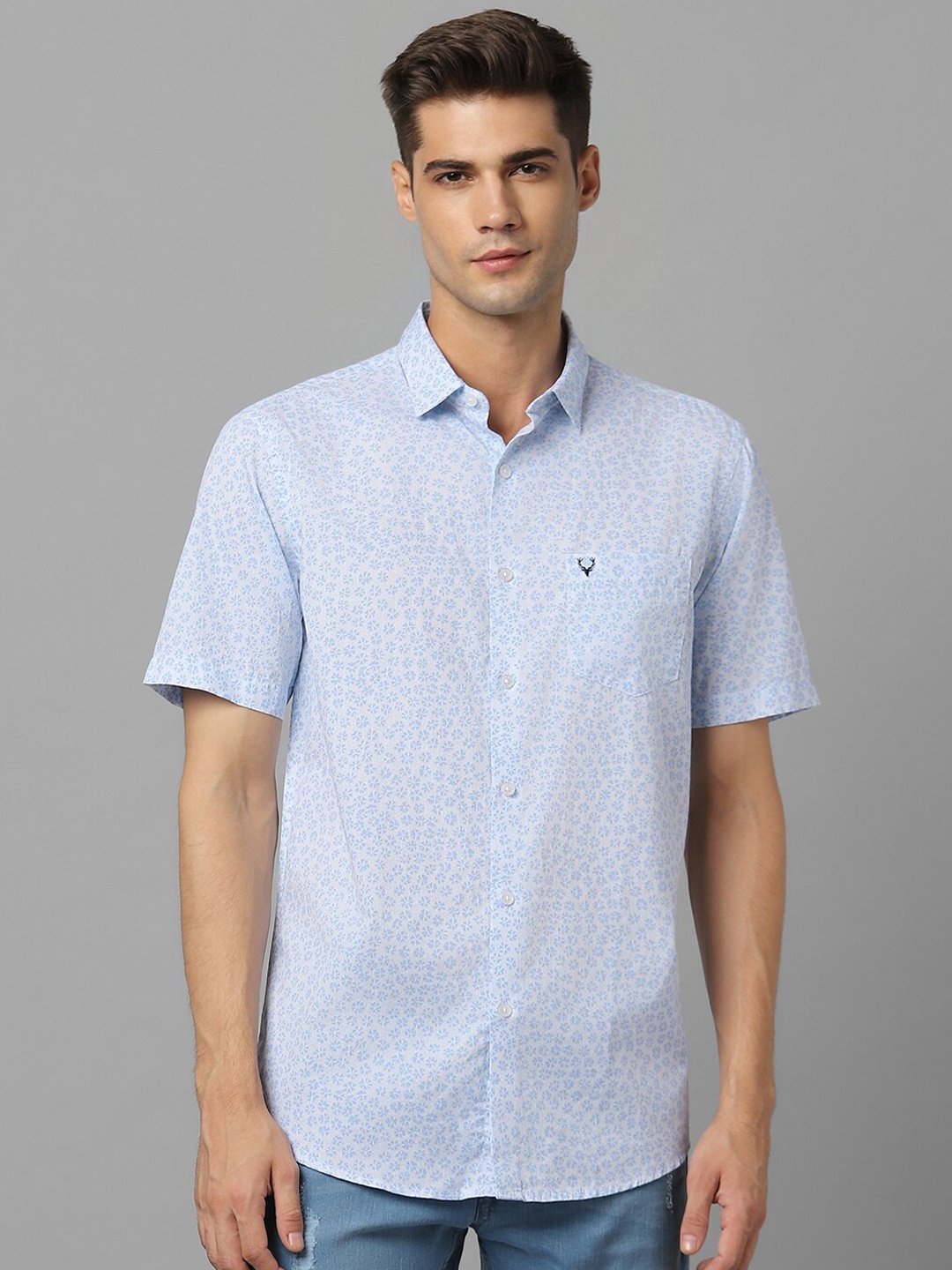 

Allen Solly Slim Fit Floral Printed Pure Cotton Casual Shirt, Blue