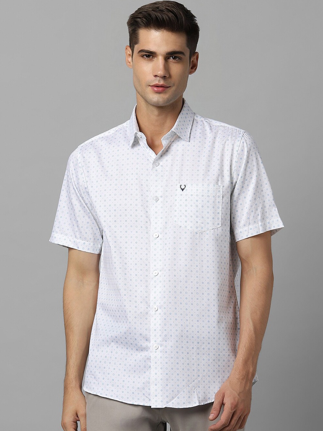 

Allen Solly Slim Fit Micro Ditsy Printed Spread Collar Cotton Casual Shirt, White