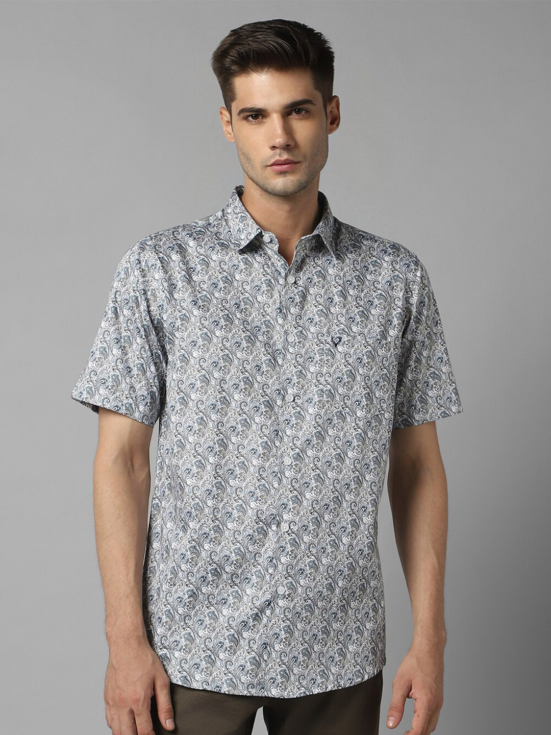 

Allen Solly Slim Fit Ethnic Motifs Printed Casual Pure Cotton Shirt, Grey