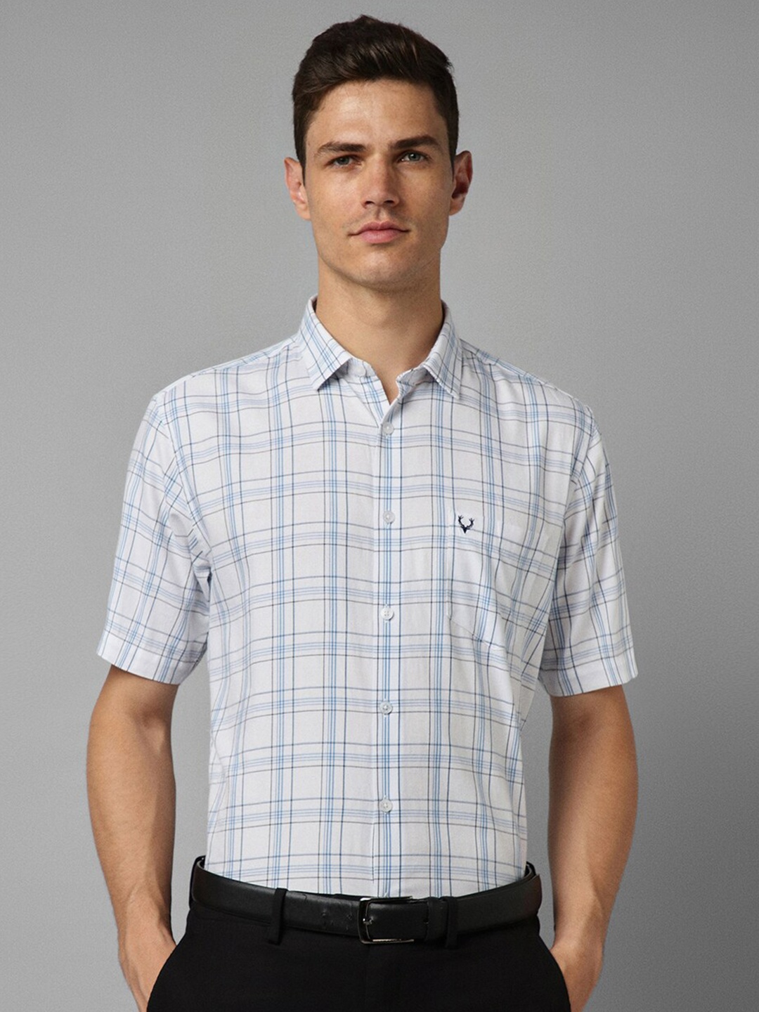 

Allen Solly Slim Fit Tartan Checks Pure Cotton Formal Shirt, White