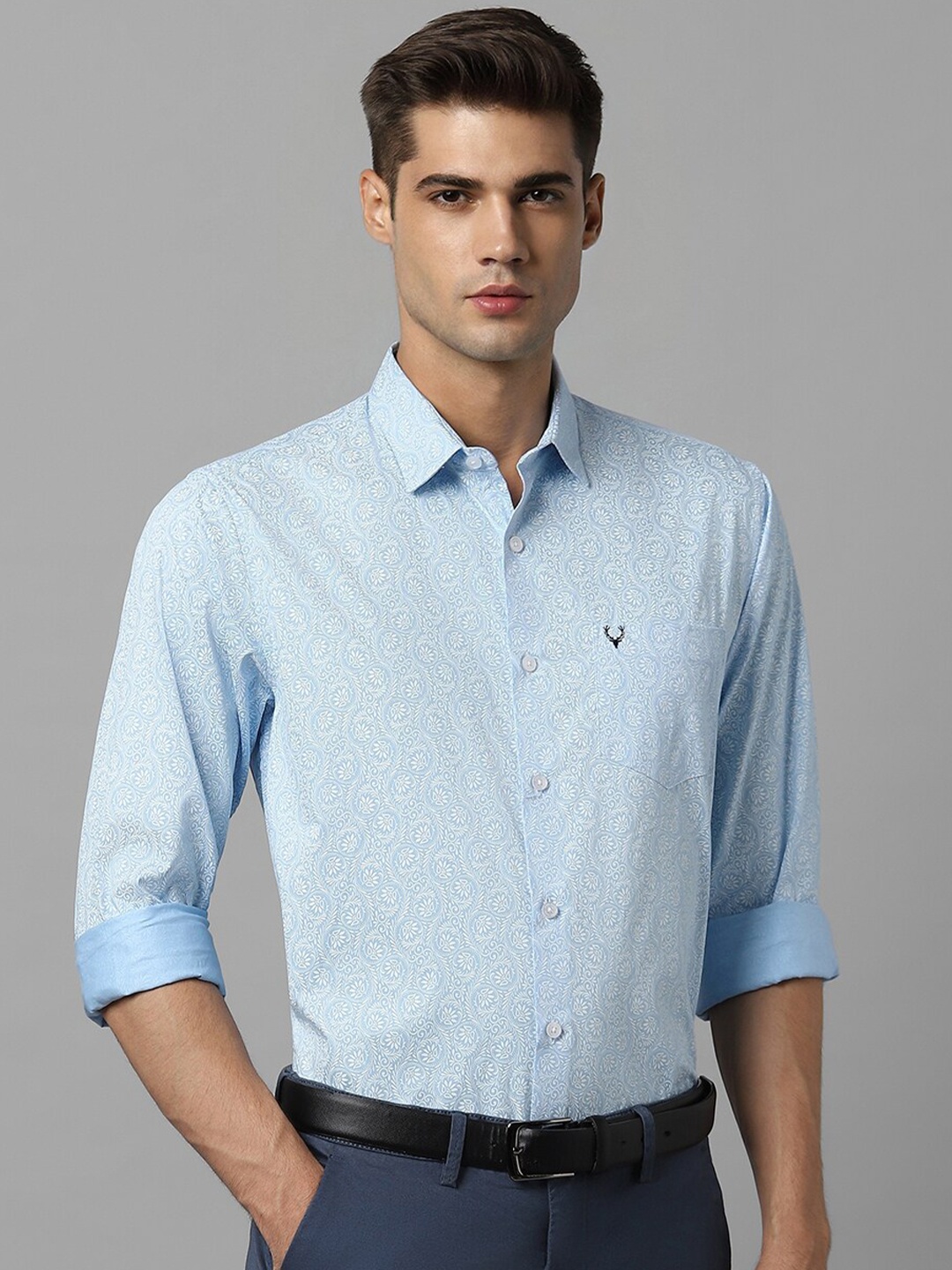 

Allen Solly Slim Fit Floral Printed Spread Collar Long Sleeve Cotton Formal Shirt, Blue
