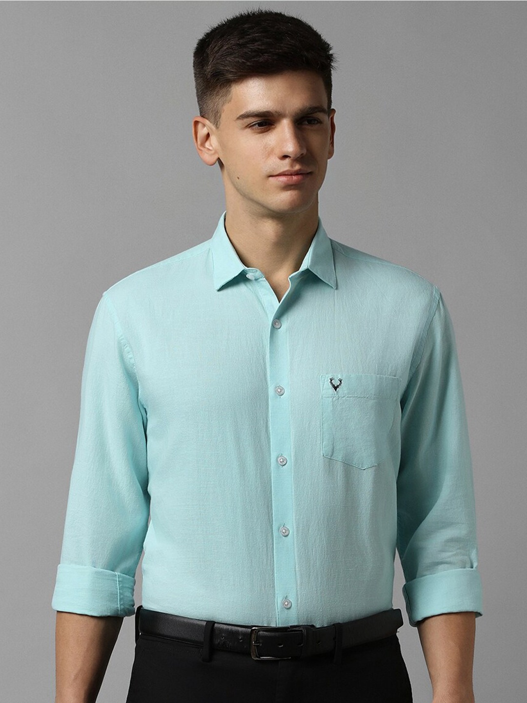 

Allen Solly Spread Collar Slim Fit Casual Cotton Linen Shirt, Blue