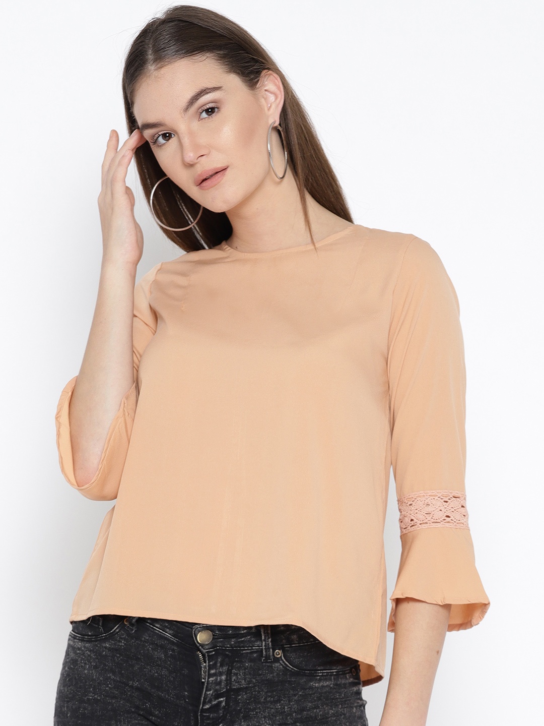 

DressBerry Women Peach-Coloured Solid Styled Back Top