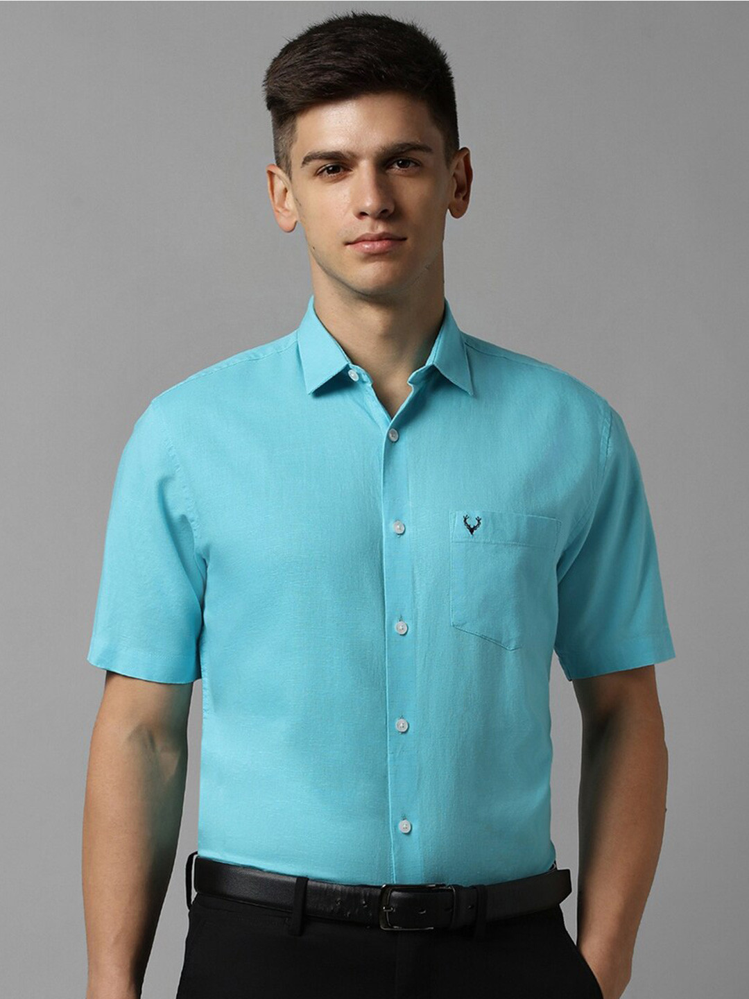 

Allen Solly Spread Collar Slim Fit Cotton Linen Formal Shirt, Blue
