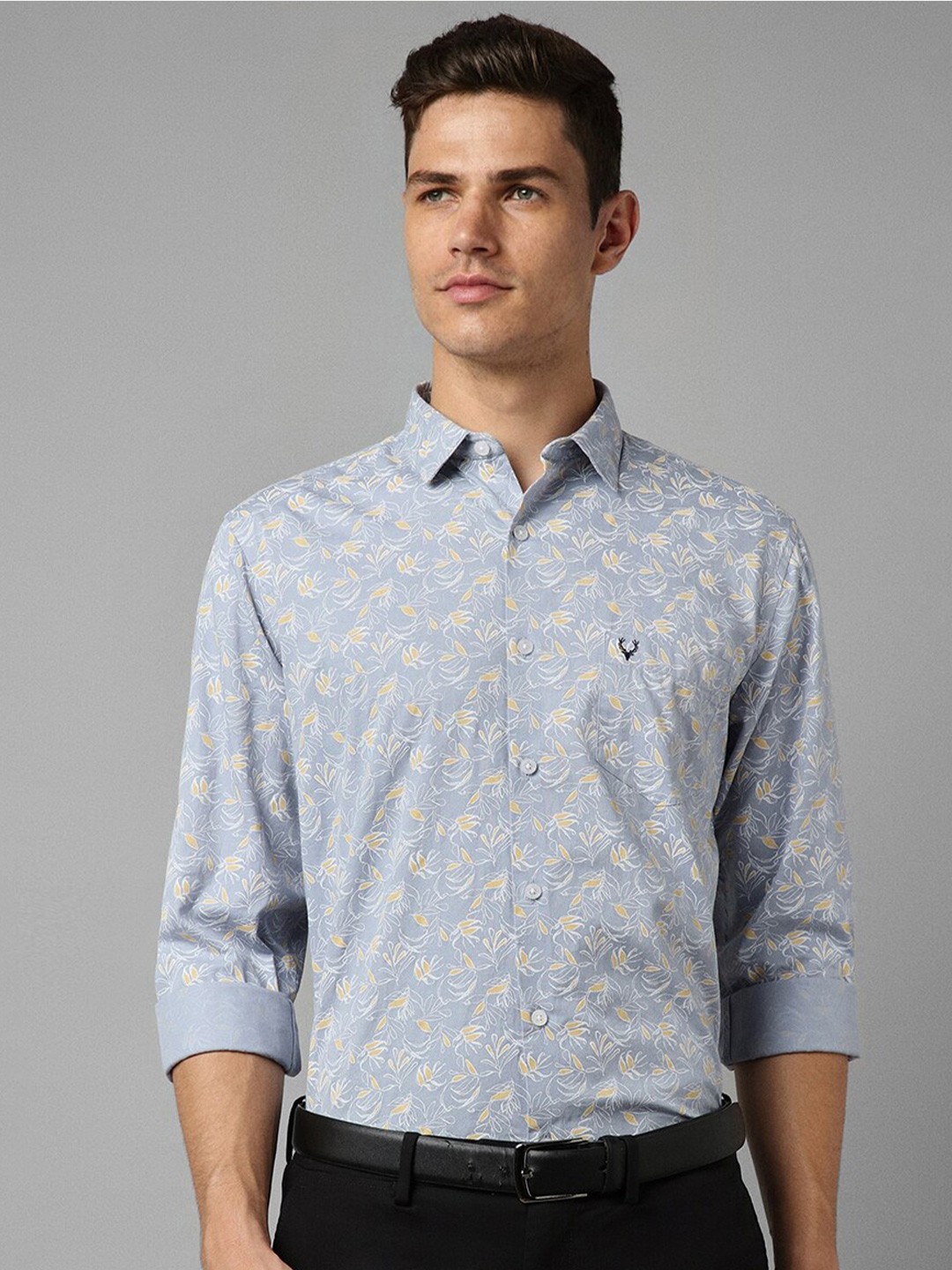 

Allen Solly Slim Fit Floral Printed Formal Pure Cotton Shirt, Blue