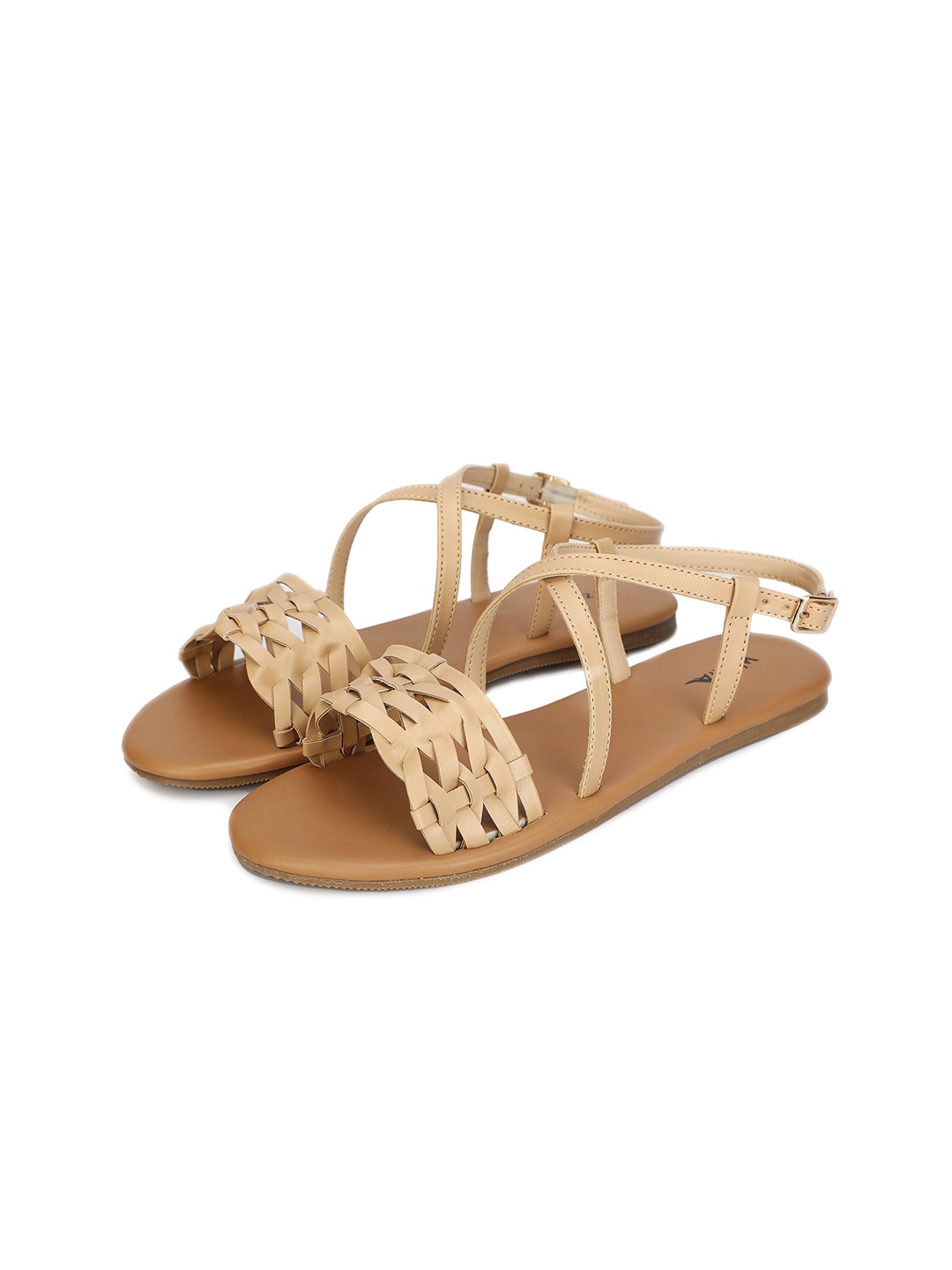 

WZAYA Open Toe Flats With Backstrap, Beige