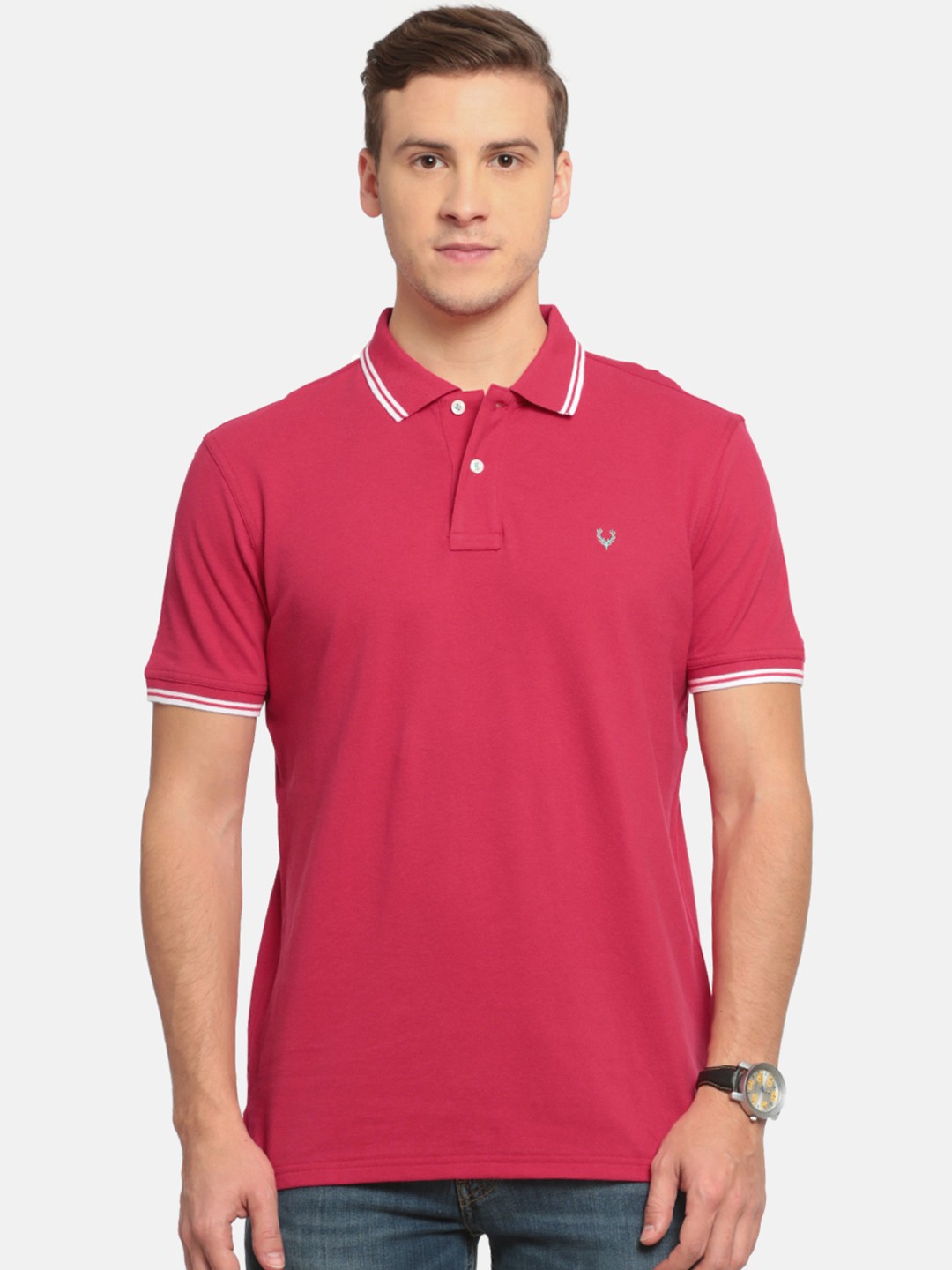 

Allen Solly Men Pink Solid Polo Collar T-shirt