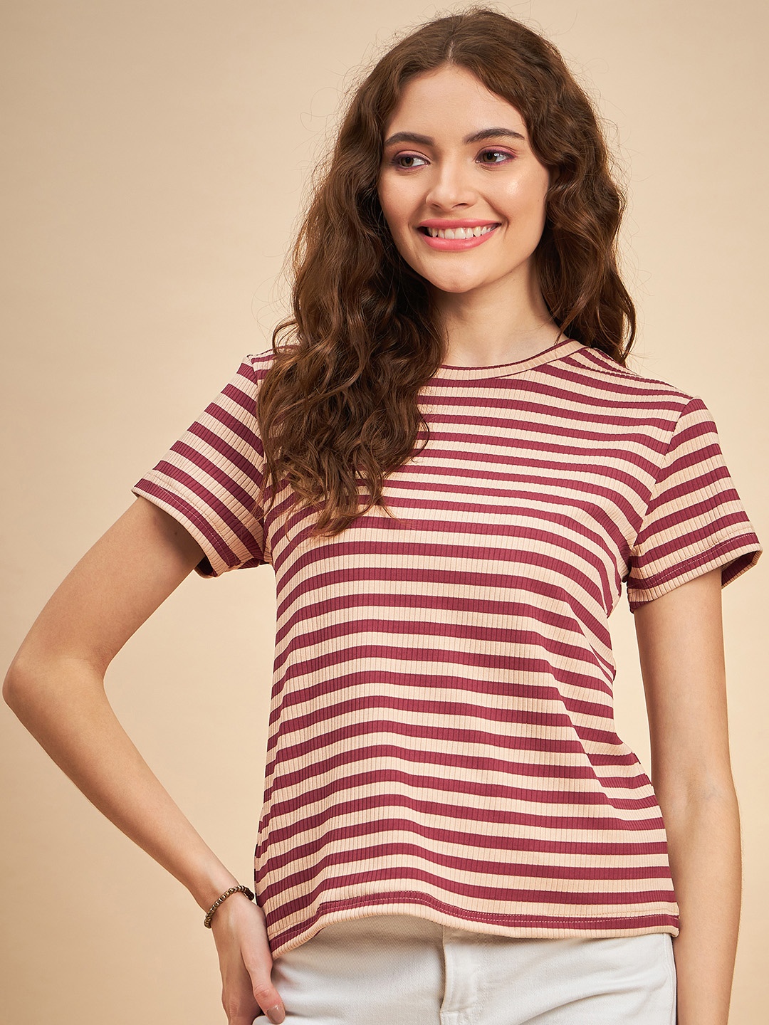 

MINT STREET Horizontal Stripes Top, Maroon