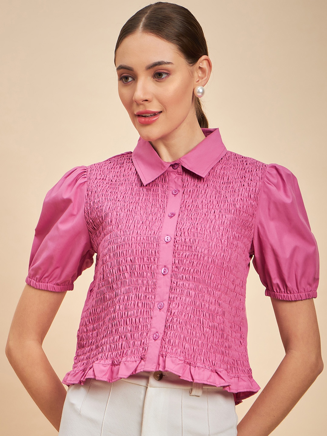 

MINT STREET Comfort Opaque Printed Casual Shirt, Fuchsia