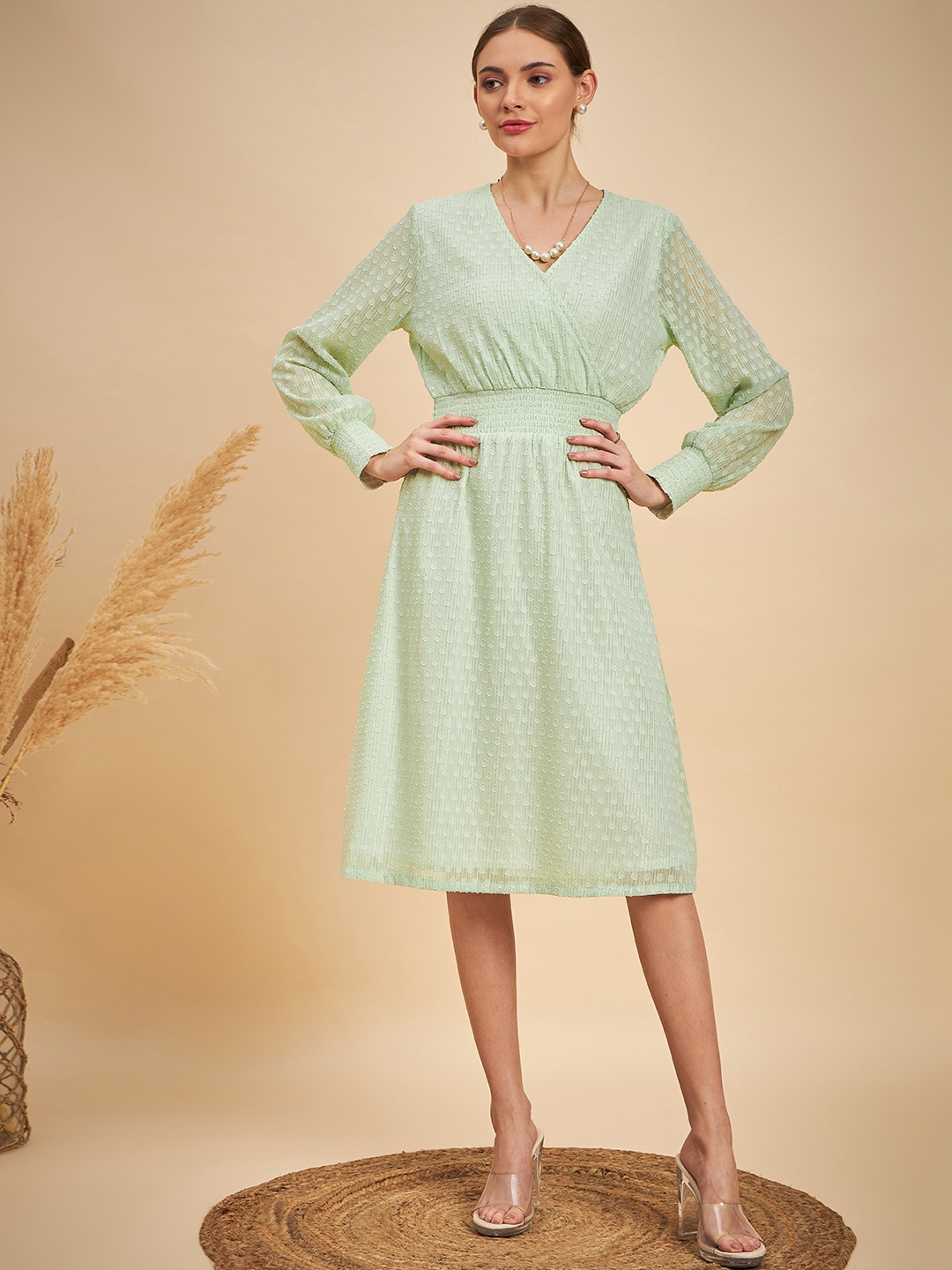 

MINT STREET Georgette A-Line Dress, Green