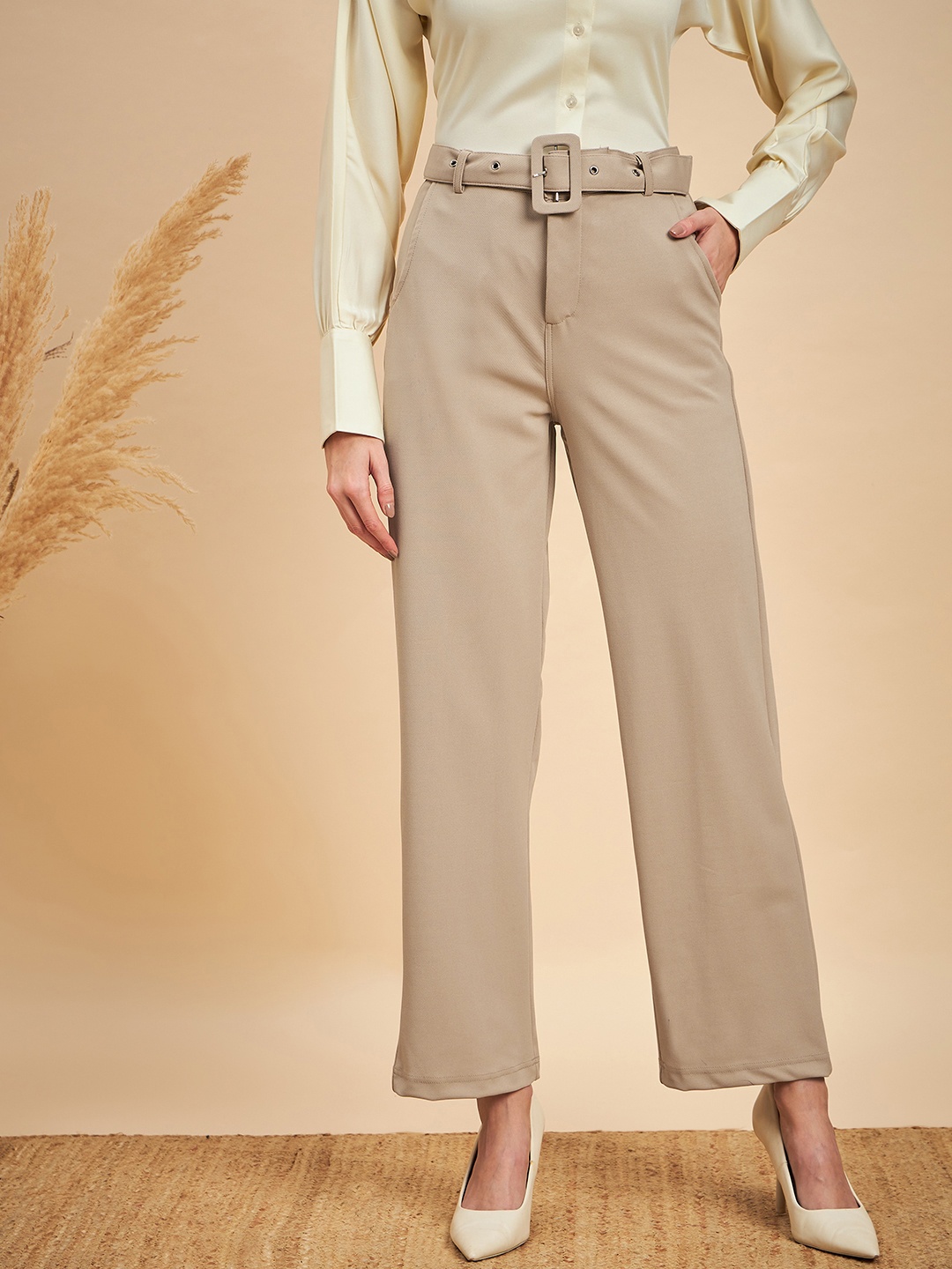 

MINT STREET Women Relaxed Parallel Trousers, Khaki
