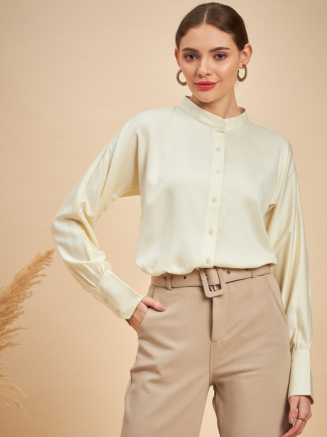 

MINT STREET Comfort Opaque Casual Shirt, Cream