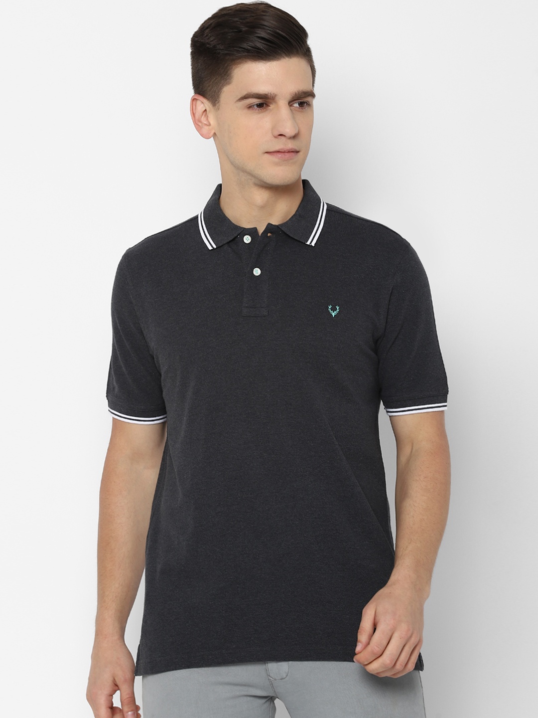

Allen Solly Men Charcoal Solid Polo Collar T-shirt
