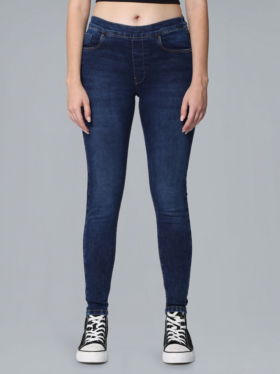 

Flying Machine Women Skinny Fit Mid-Rise Dark Shade Clean Look Stretchable Jeans, Blue