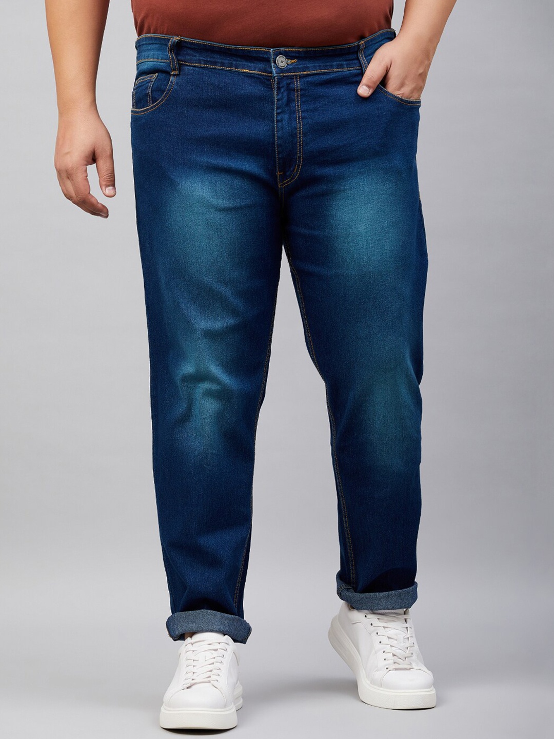 

STUDIO NEXX Men Plus Size Blue Slim Fit Clean Look Light Fade Stretchable Jeans