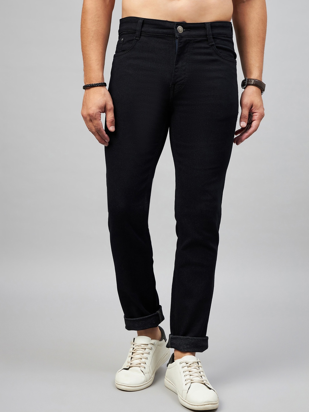 

STUDIO NEXX Men Comfort Relaxed Fit Clean Look Dark Shade Stretchable Jeans, Black