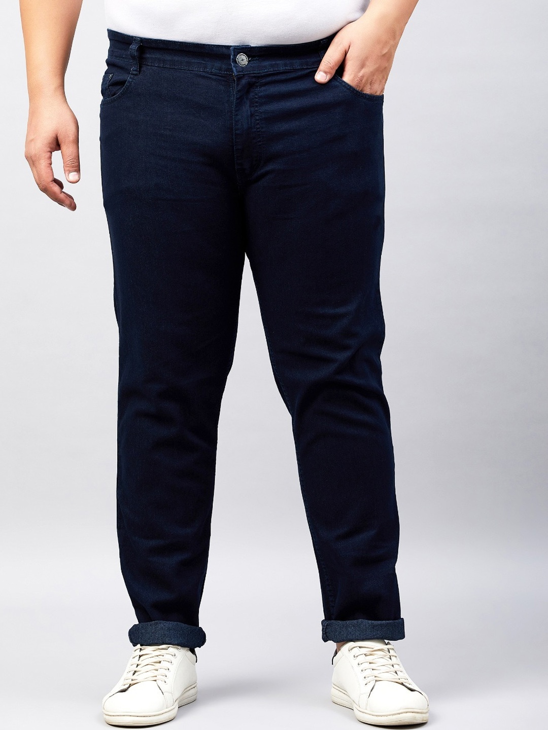 

STUDIO NEXX Men Plus Size Mid-Rise Slim Fit Stretchable Jeans, Navy blue