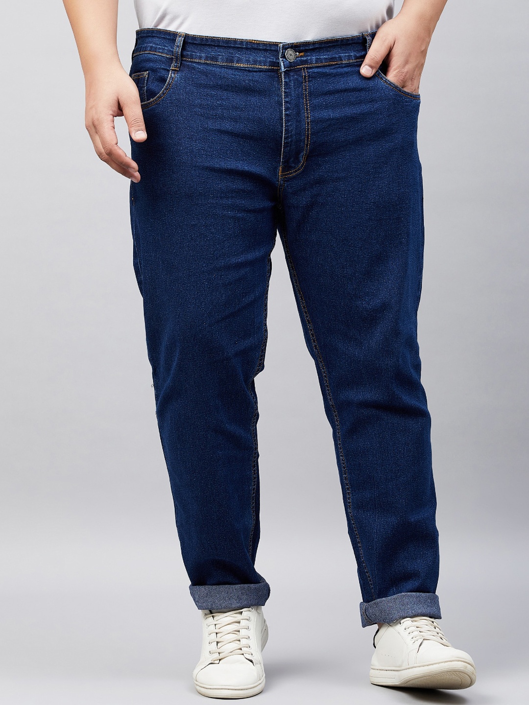 

STUDIO NEXX Men Plus Size Mid-Rise Slim Fit Clean Look Stretchable Jeans, Blue