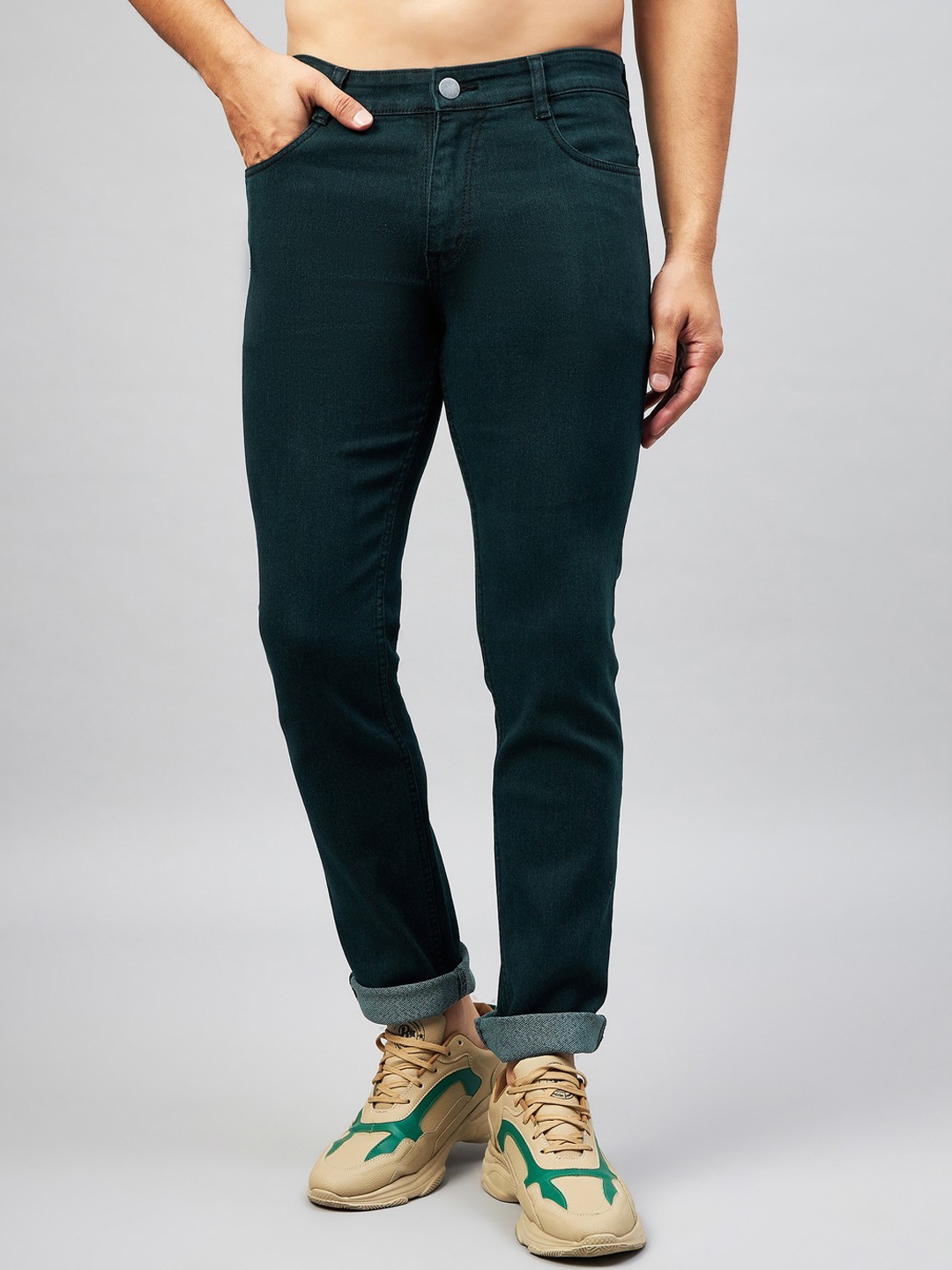 

STUDIO NEXX Men Comfort Mid-Rise Relaxed Fit Stretchable Jeans, Green