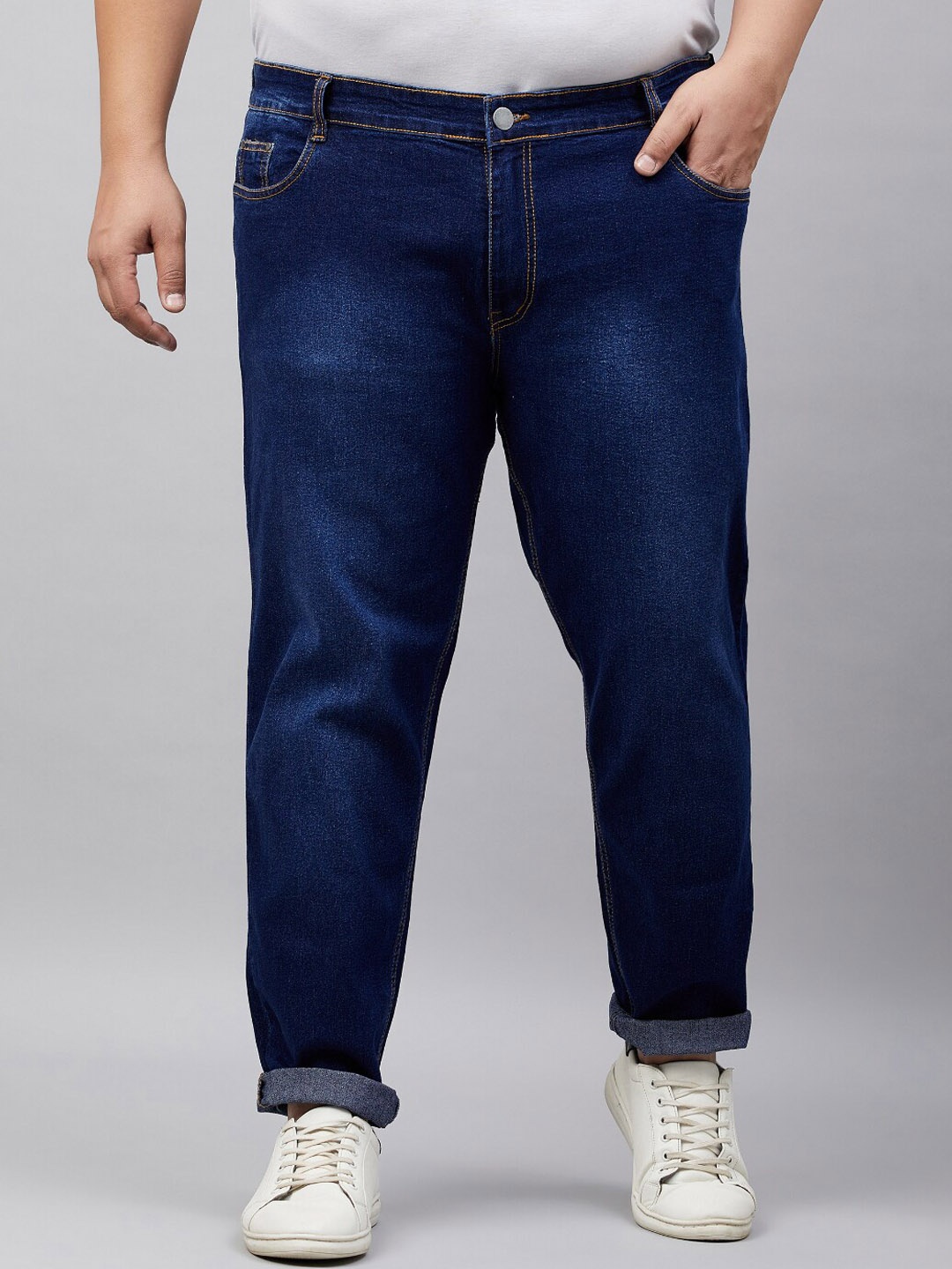 

STUDIO NEXX Men Plus Size Slim Fit Mid-Rise Light Fade Stretchable Jeans, Blue