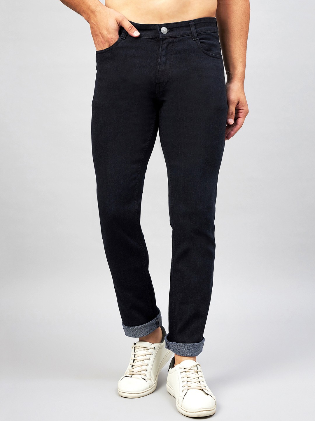 

STUDIO NEXX Men Comfort Mid-Rise Relaxed Fit Stretchable Jeans, Black
