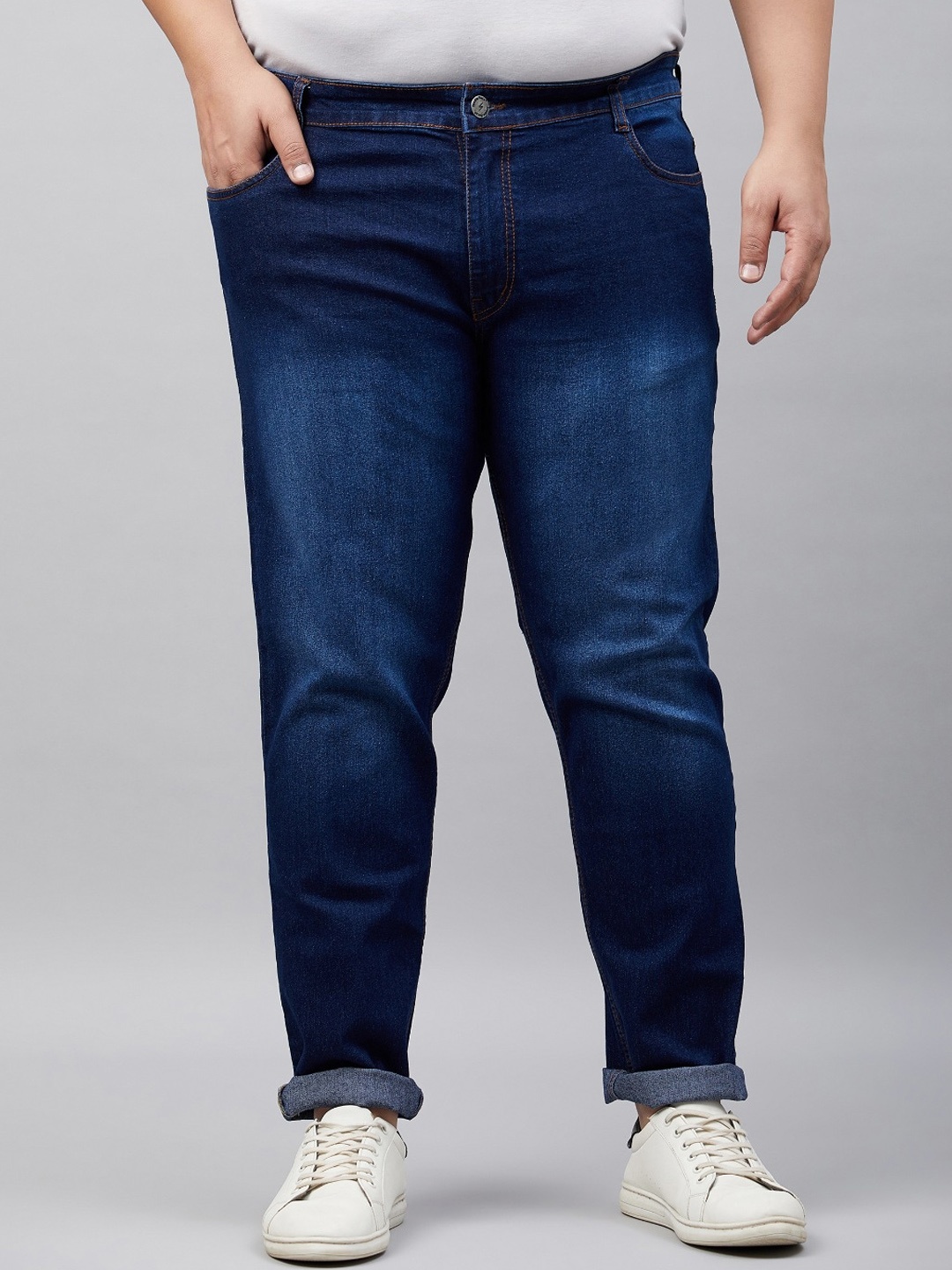 

STUDIO NEXX Men Plus Size Mid-Rise Slim Fit Light Fade Stretchable Jeans, Blue
