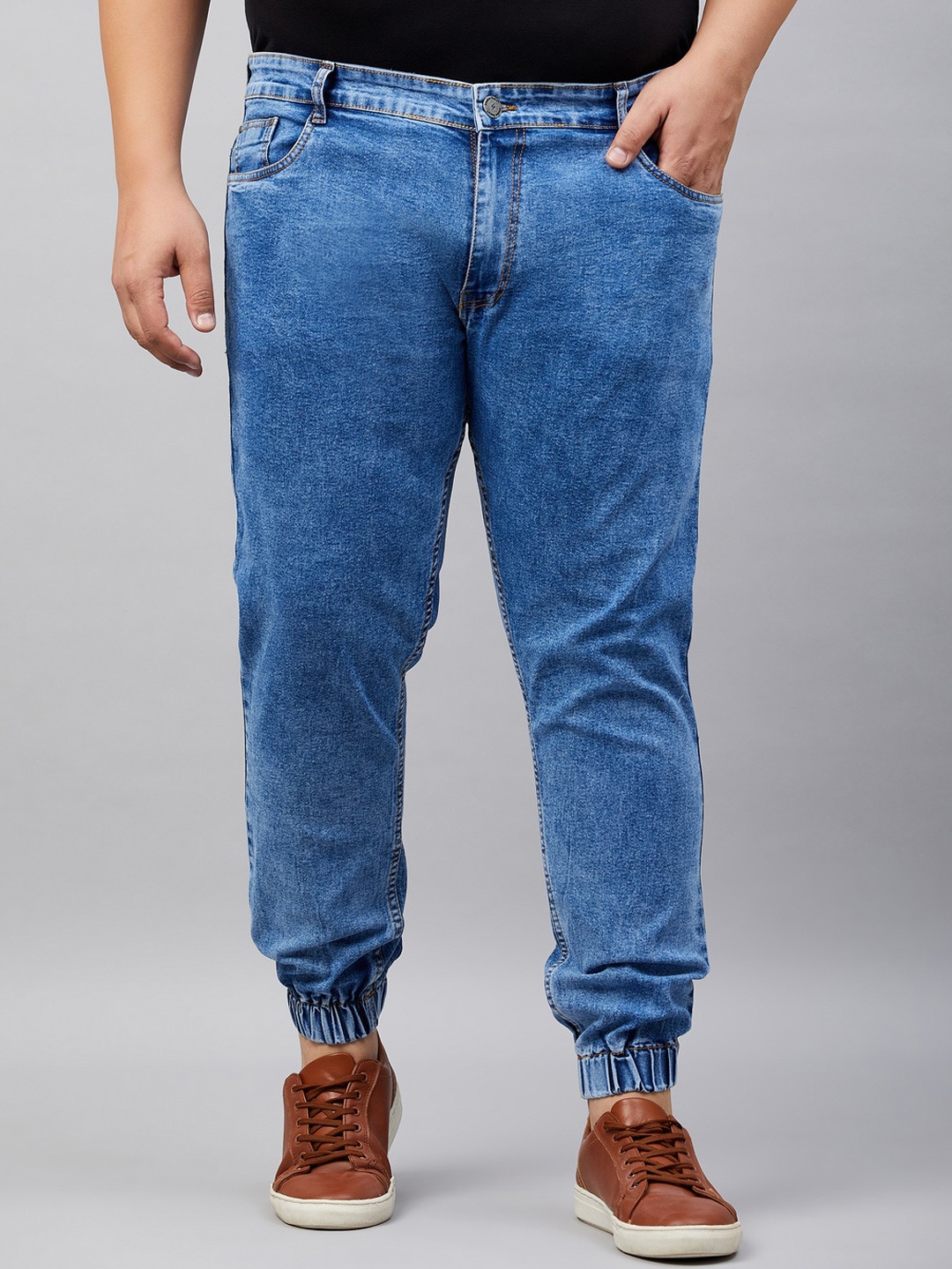 

STUDIO NEXX Plus Size Men Mid-Rise Clean Look Stretchable Denim Jogger, Blue
