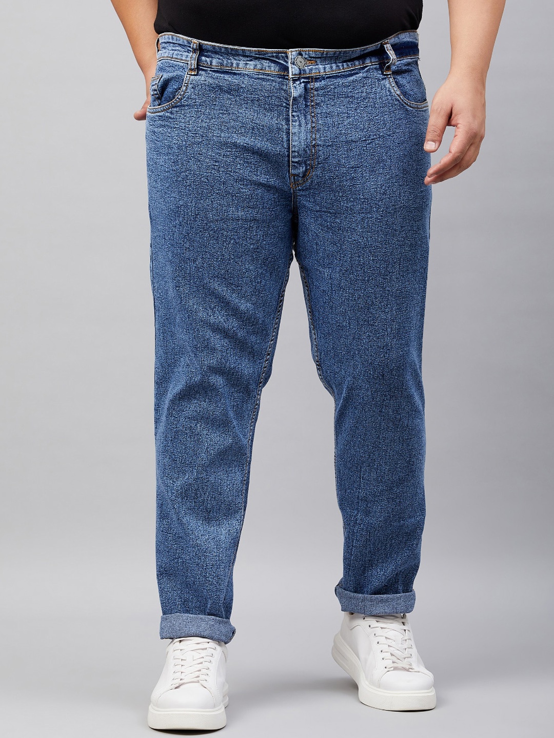 

STUDIO NEXX Plus Size Men Slim Fit Mid-Rise Clean Look Stretchable Jeans, Blue