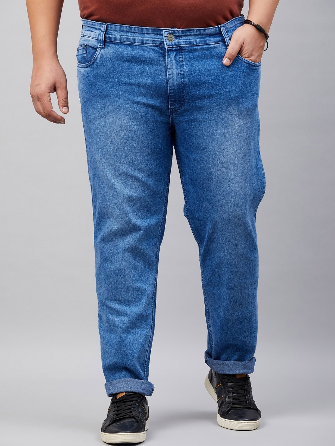 

STUDIO NEXX Plus Size Men Slim Fit Clean Look Light Fade Stretchable Jeans, Blue