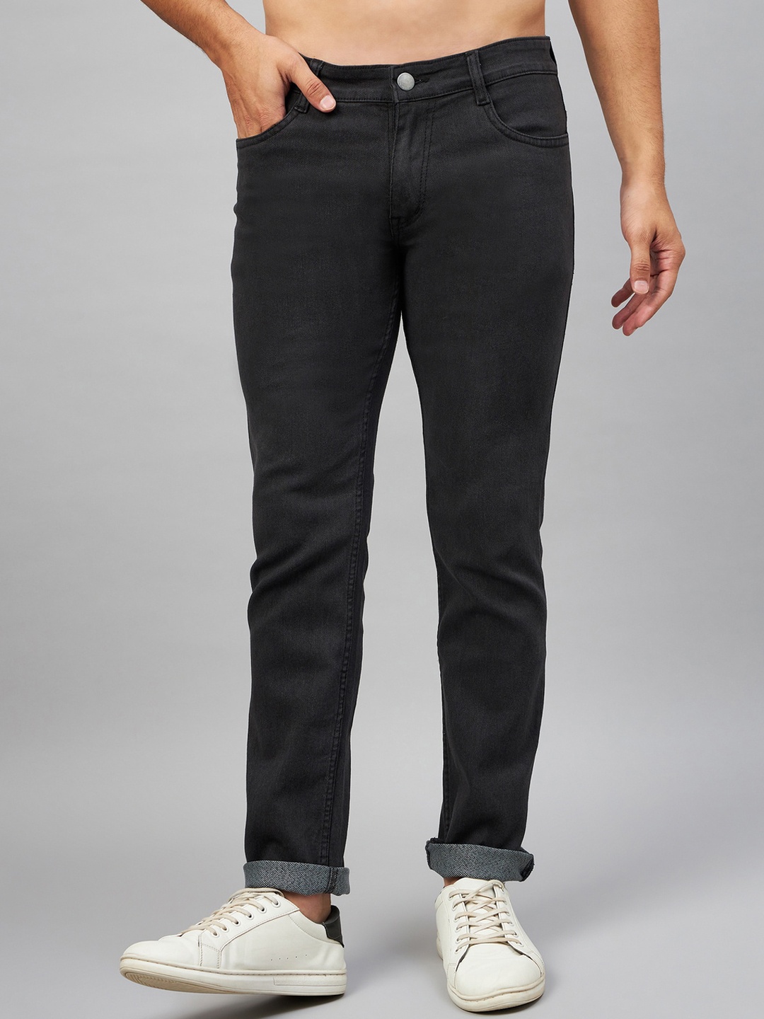 

STUDIO NEXX Men Comfort Relaxed Fit Mid-Rise Clean Look Stretchable Jeans, Grey