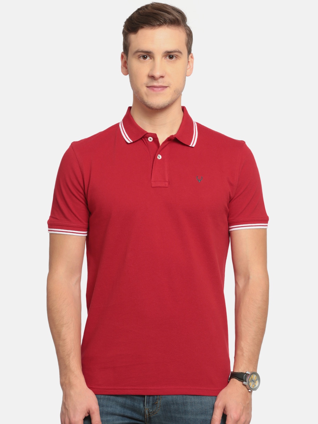 

Allen Solly Men Red Solid Polo Collar T-shirt