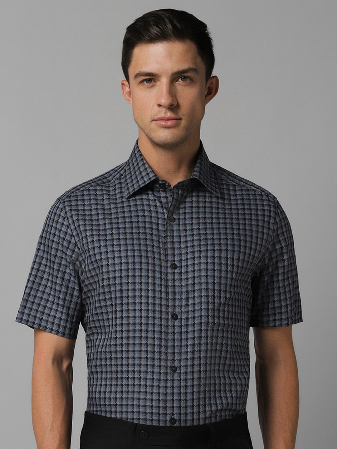 

Louis Philippe Micro Checks Classic Fit Pure Cotton Formal Shirt, Grey