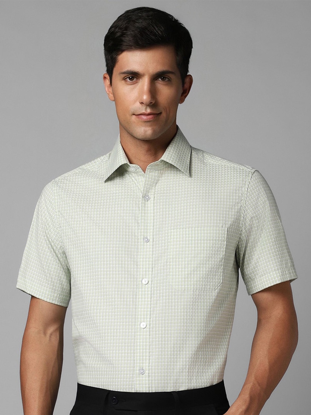

Louis Philippe Grid Tattersall Checks Classic Fit Pure Cotton Formal Shirt, Green