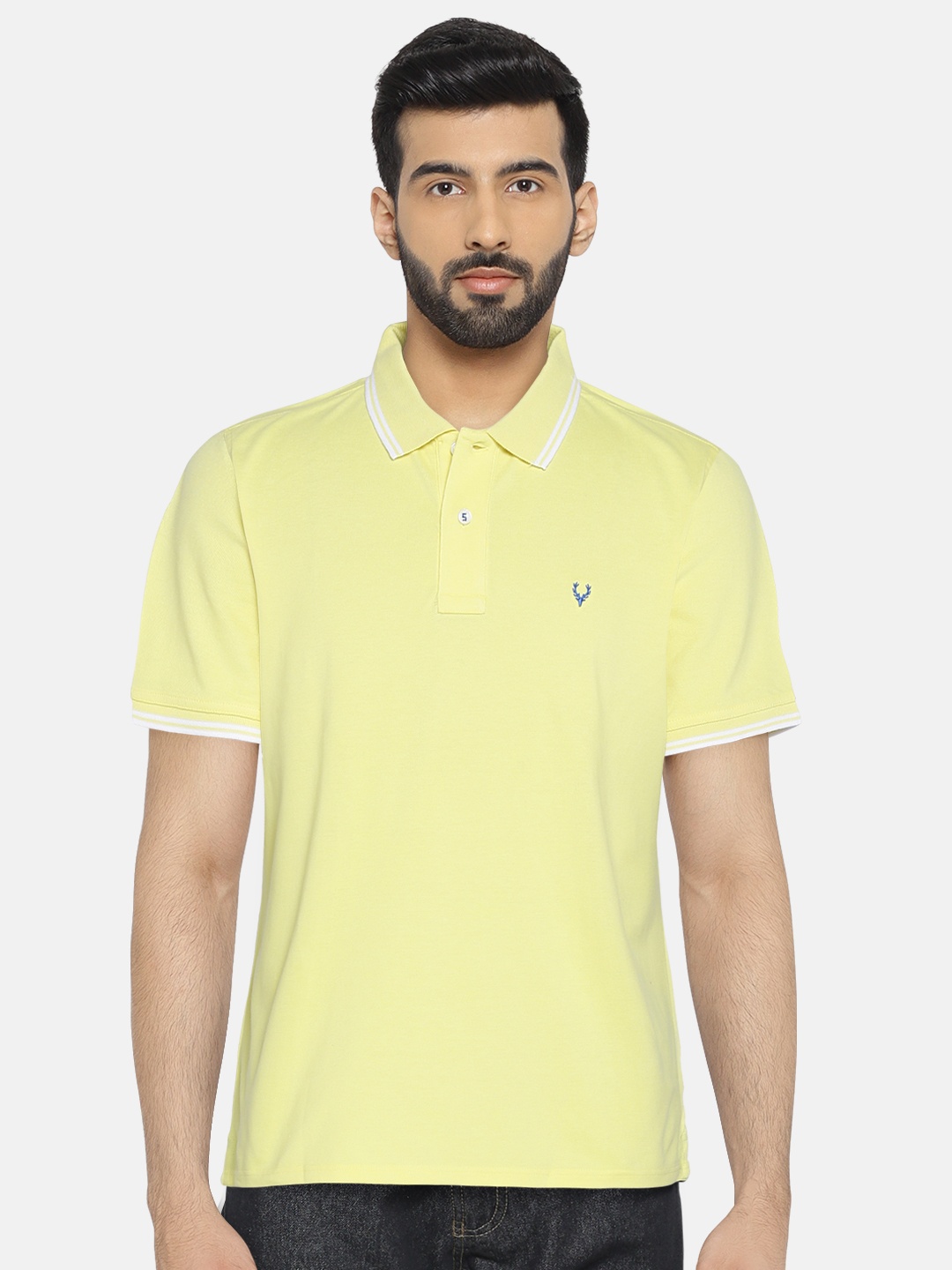 

Allen Solly Men Yellow Solid Polo Collar Pure Cotton T-shirt