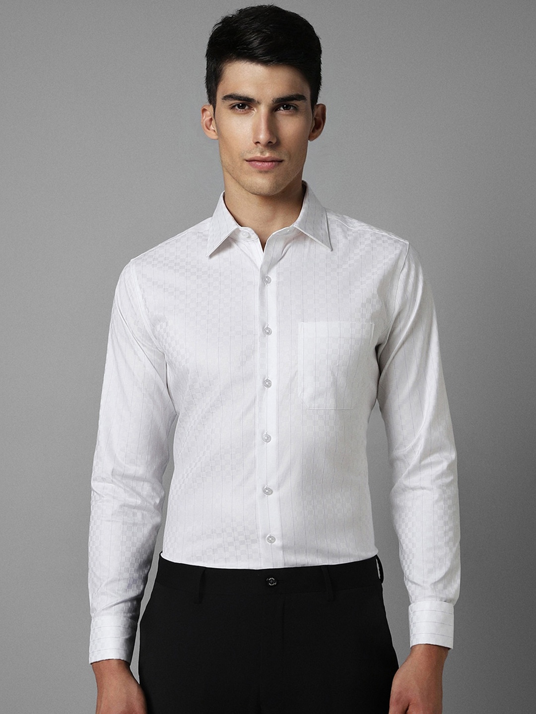 

Louis Philippe Permapress Micro Checks Slim Fit Wrinkle Free Formal Shirt, White