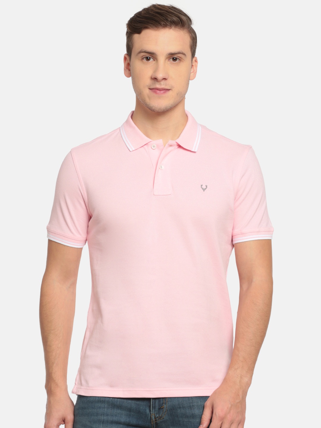 

Allen Solly Men Pink Solid Polo Collar Pure Cotton T-shirt