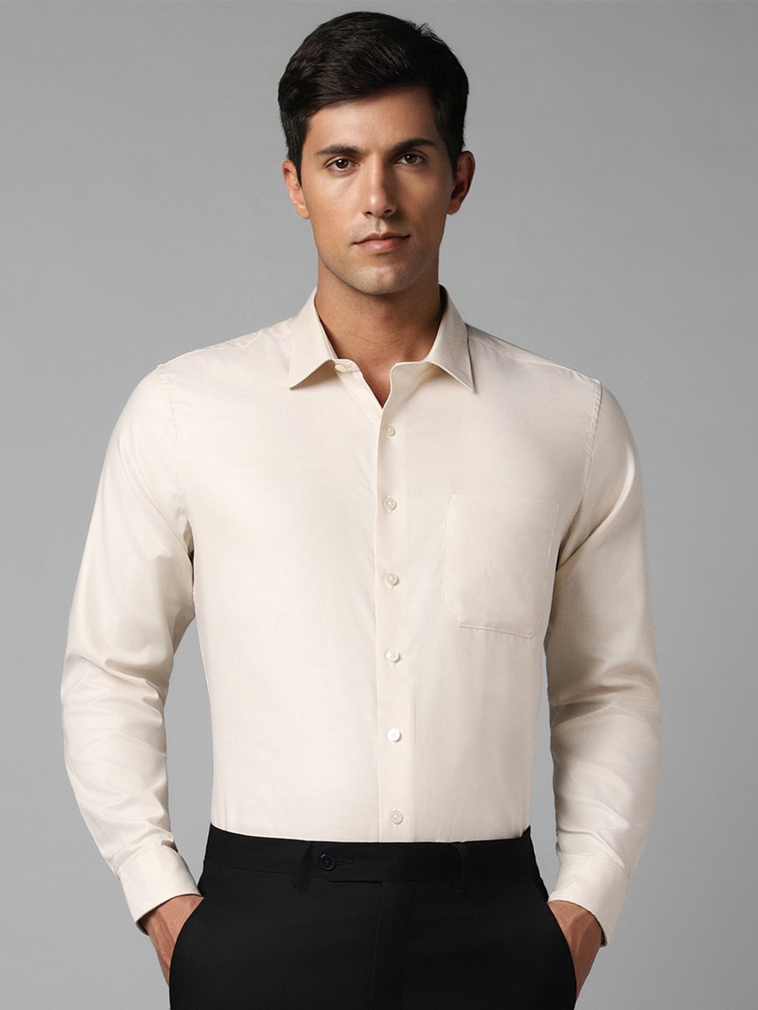 

Louis Philippe Textured Classic Fit Pure Cotton Formal Shirt, Beige