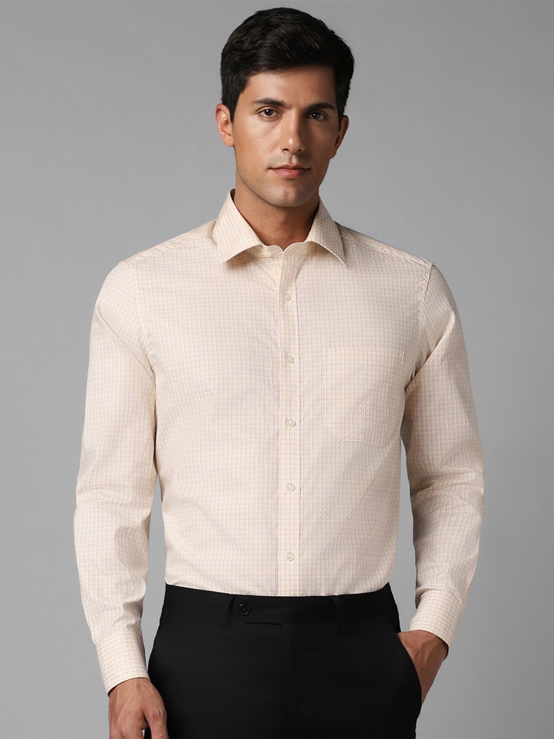 

Louis Philippe Micro Checked Pure Cotton Formal Shirt, Beige