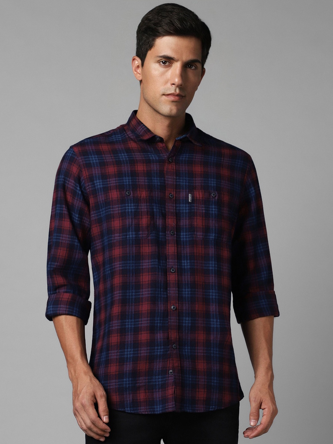 

Louis Philippe Jeans Slim Fit Opaque Checked Pure Cotton Casual Shirt, Red