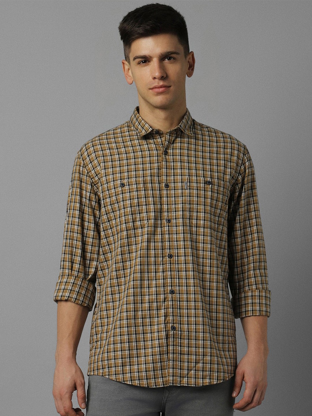 

Louis Philippe Jeans Checked Slim Fit Pure Cotton Casual Shirt, Brown