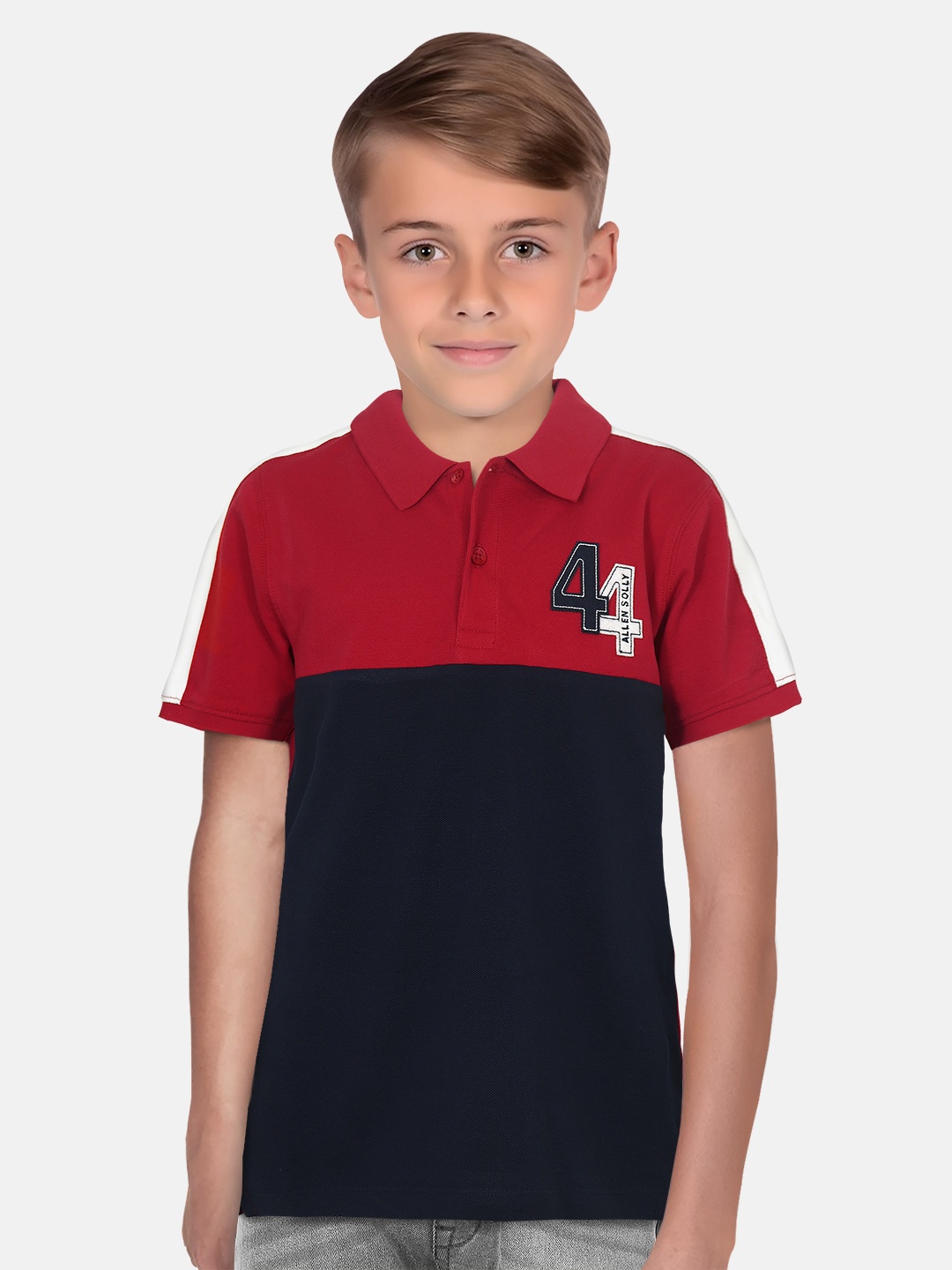 

Allen Solly Junior Boys Colourblocked Polo Collar Pure Cotton T-shirt, Navy blue