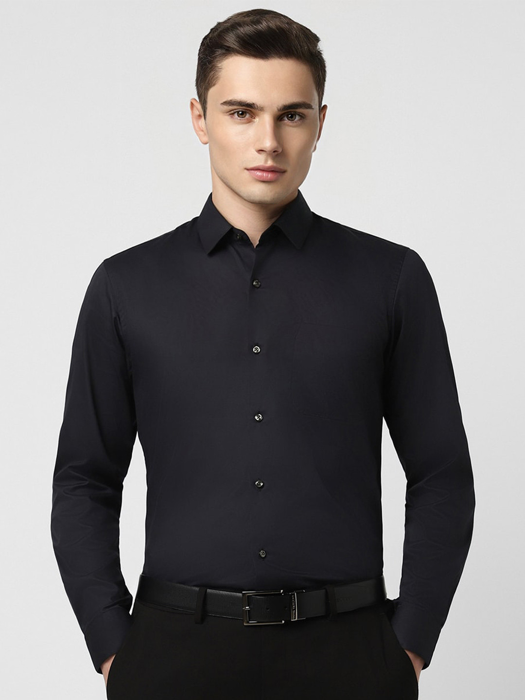 

Peter England Spread Collar Slim Fit Opaque Formal Shirt, Black